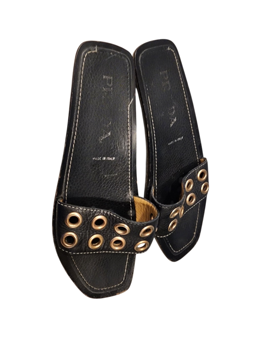 Prada Black Leather Square-Toe Slide Sandals - Picture 5 of 13